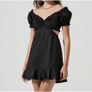 ASTR The Label Verana Dress Revolve Puff Sleeve Cutout Mini Dress Large Milkmaid